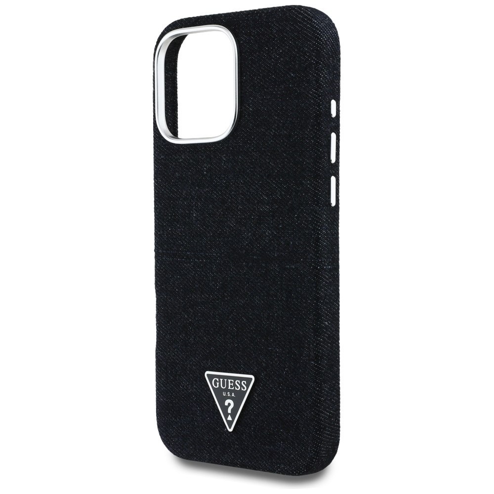 Etui Guess Denim Triangle Logo MagSafe do iPhone 16 Pro czarny